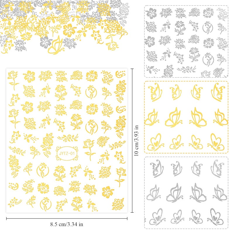 editTime 5 Boxes Gold & Silver Metal Nail 3D Punk Studs Star Moon Heart Triangle Square Rivet Gems Nail Art Jewels with a Curved Tweezers and a Nail Brush and a Wax Pen Picker (3-Gold & Silver) - Image 3
